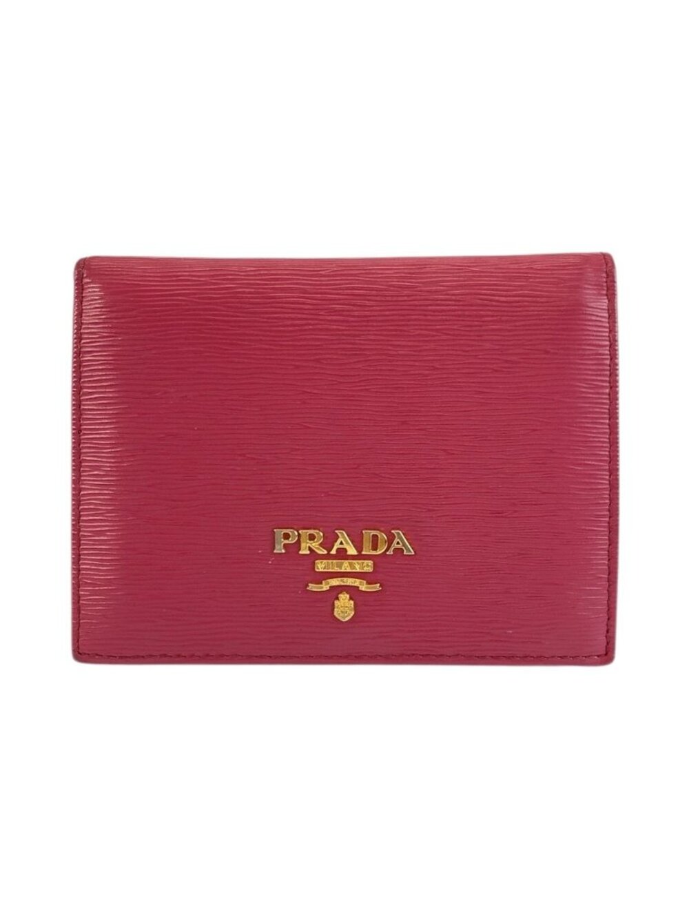 Prada Saffiano Logo Pink Gold Leather Fold Wallet Compact